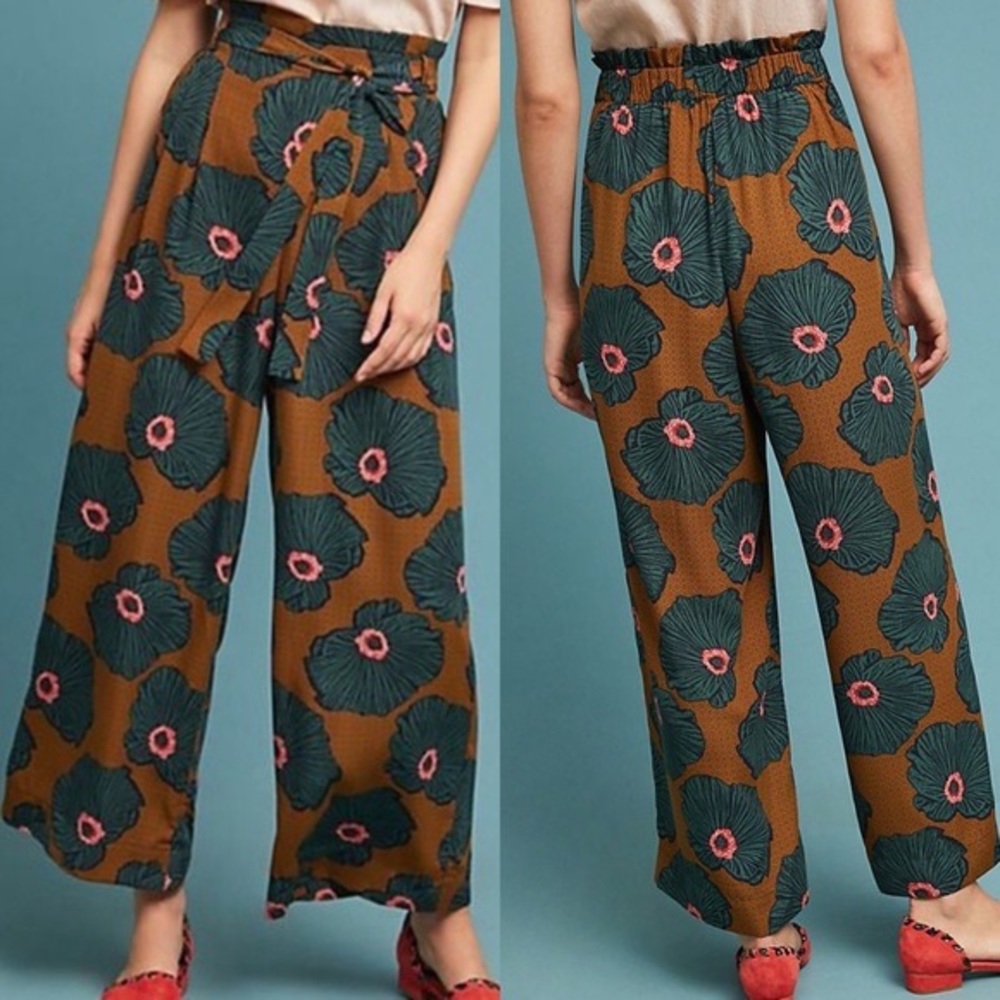ANTHROPOLOGIE floral paperbag waist pant| size XS